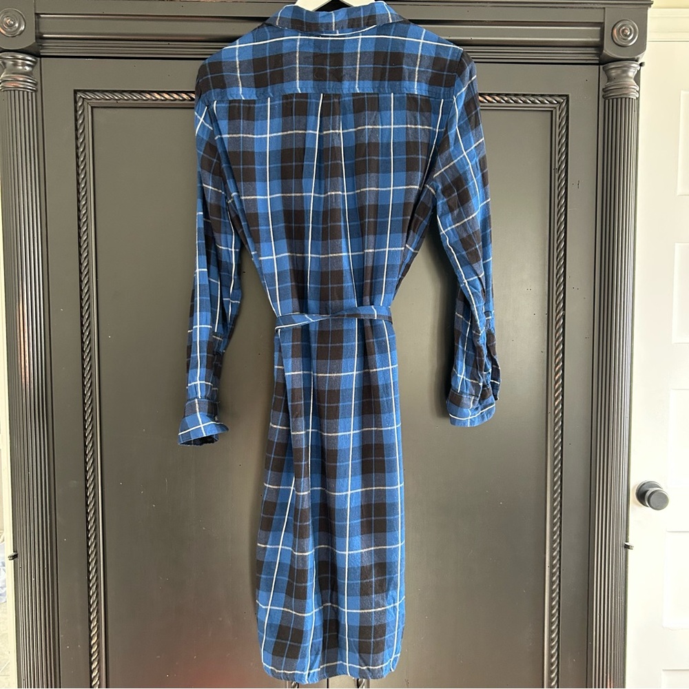 Joe Fresh Vintage Plaid Flannel Shirt Dress Blue and Black Tartan Women’s Large - Picture 4 of 6